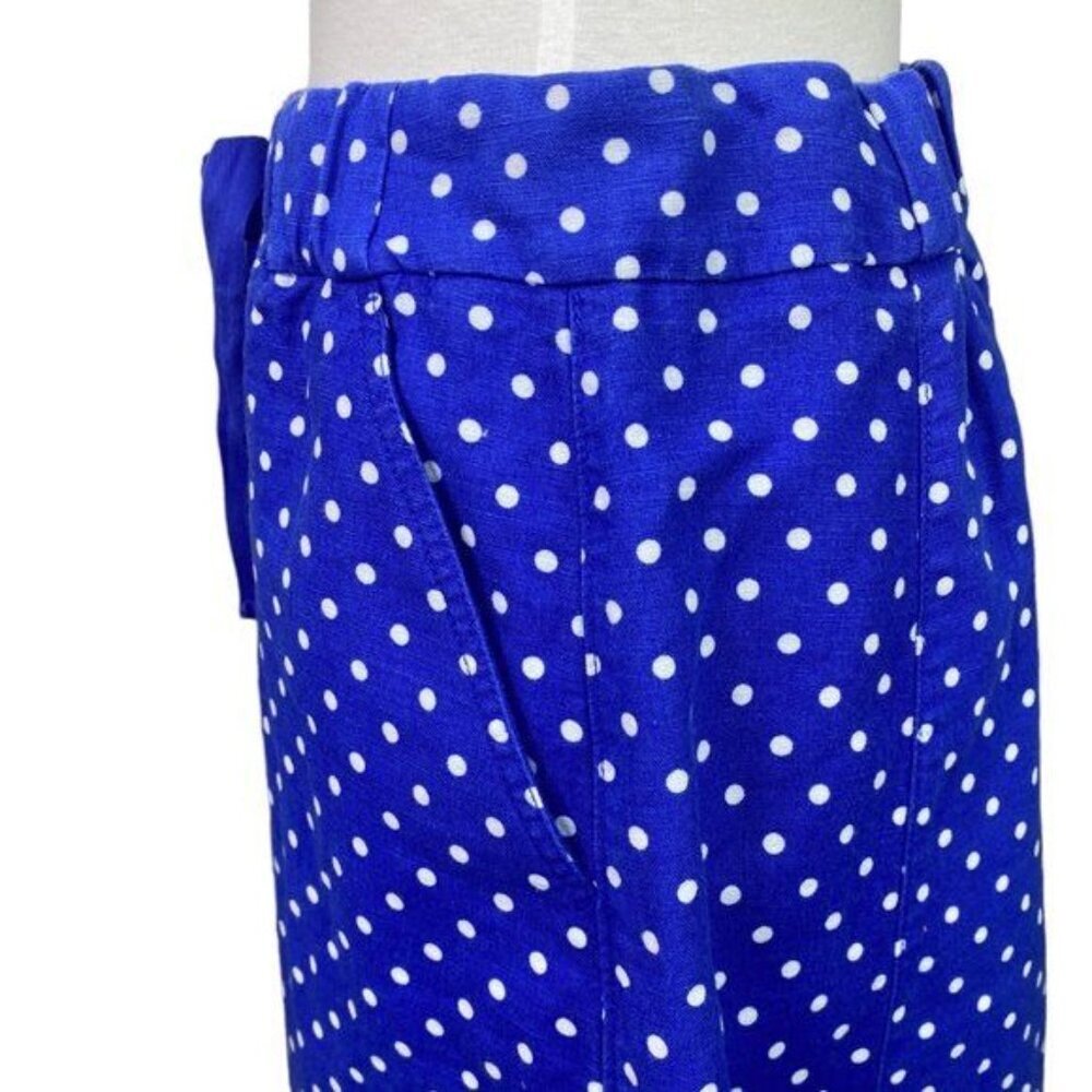 J. Crew Blue Polka Dot Linen Blend Mini Skirt Size 2 Elastic Waist Pockets Nauti - Picture 2 of 5